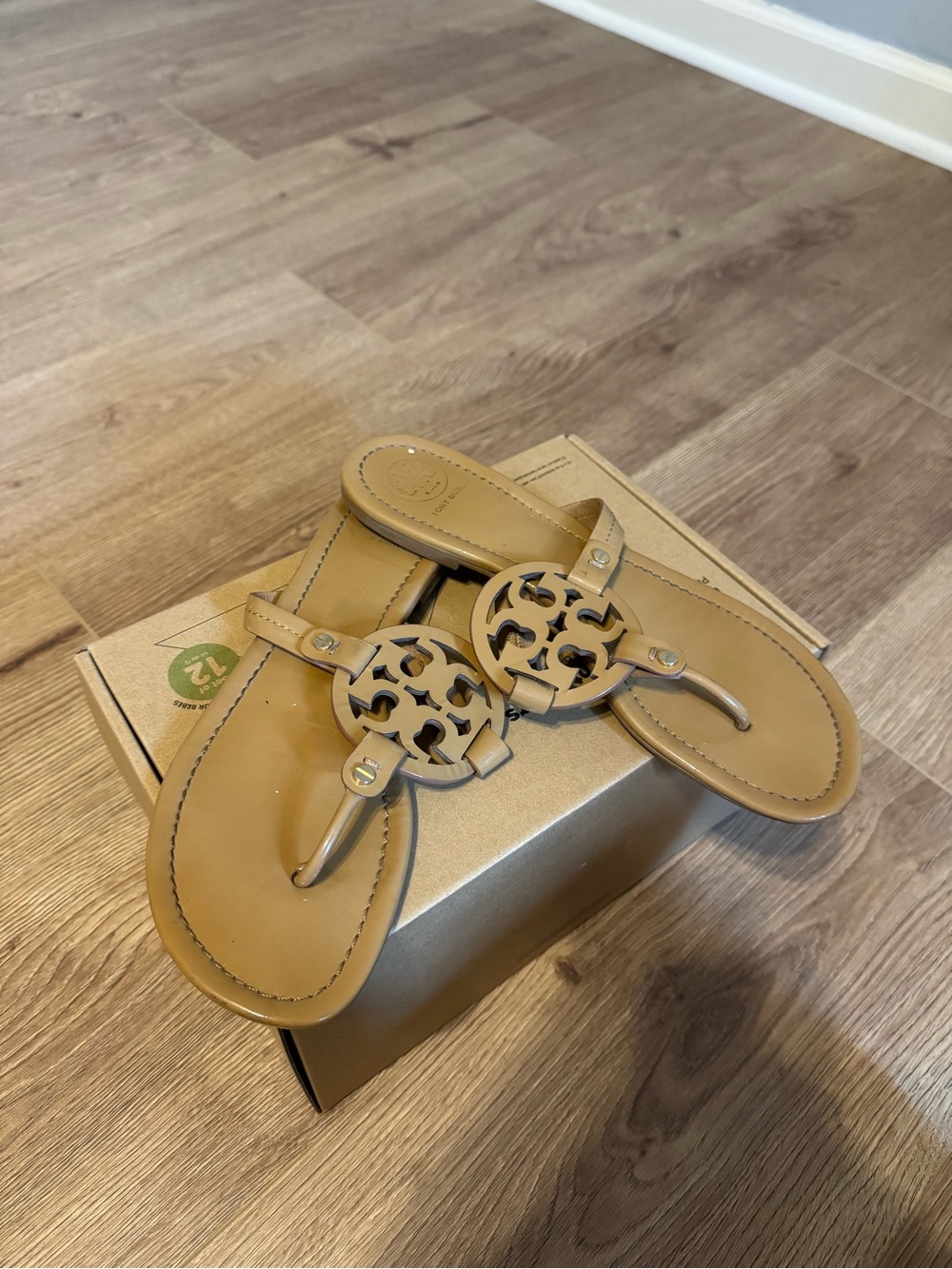 Tory Burch Tan Miller Logo Thong Sandals